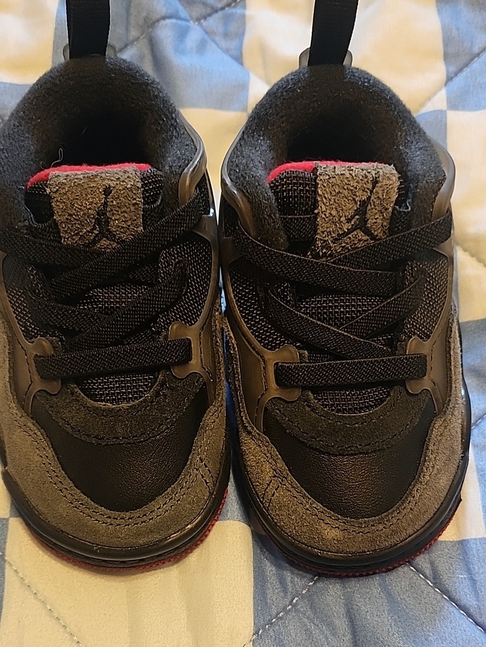 Jordan Kids Black and Gray Sneakers with Red Accents